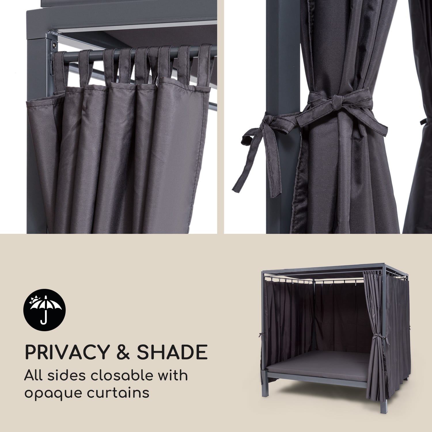 Blumfeldt Senator Lounge, záhradné lehátko, 188 x 208 x 205 cm, strieška proti slnku, sivé – Obrázok 2