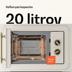 Klarstein Victoria 20, vstavaná mikrovlnná rúra, 20 l, 800 W, gril: 1000 W, slonová kosť