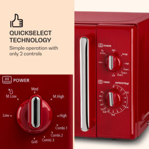 Klarstein Caroline, mikrovlnná rúra, 20 l, 700/1000 W, Ø 25,5 cm, QuickSelect, retro, červená