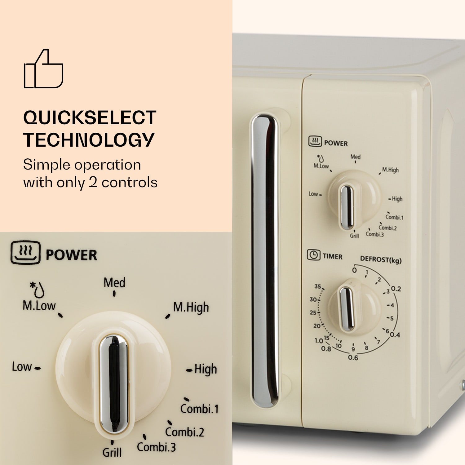 Klarstein Caroline, mikrovlnná rúra, 20 l, 700/1000 W, Ø 25,5 cm, QuickSelect, retro, krémová