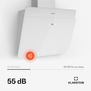 Klarstein Aurica 60, digestor, 60 cm, nástenný, 610 m³/h, LED, dotykové ovládanie, sklo, biely