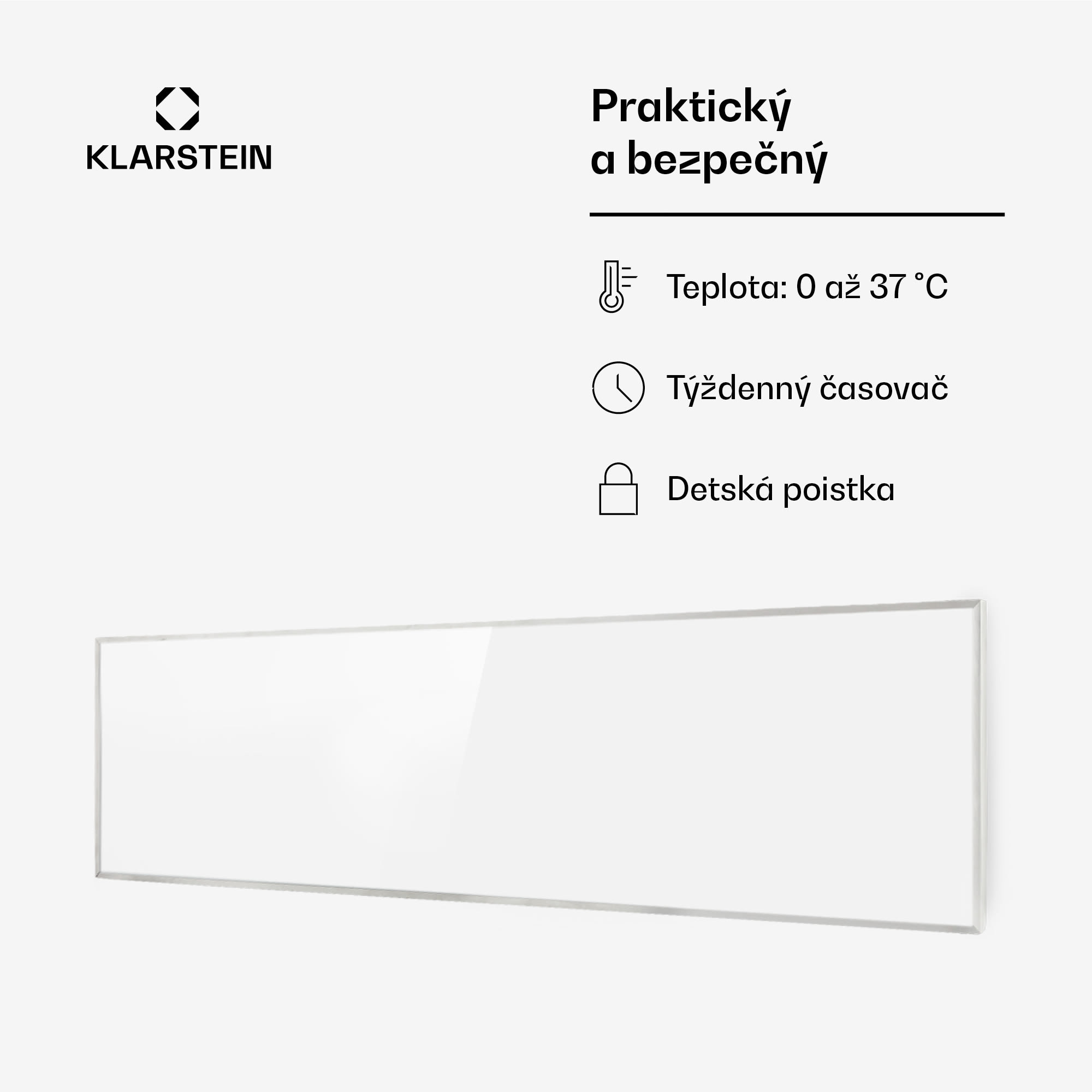 Klarstein Wonderwall 300 Smart, infračervený ohrievač, 30 x 100 cm, 300 W, týždenný časovač, IP24, biely – Obrázok 2