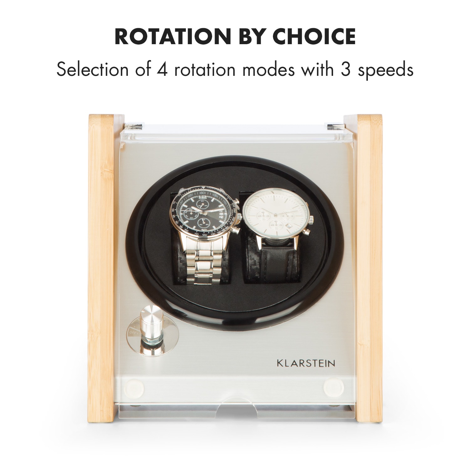 Klarstein Hanoi 2 naťahovač hodiniek, 2 hodinky, 3 rýchlosti, 4 režimy, bambus