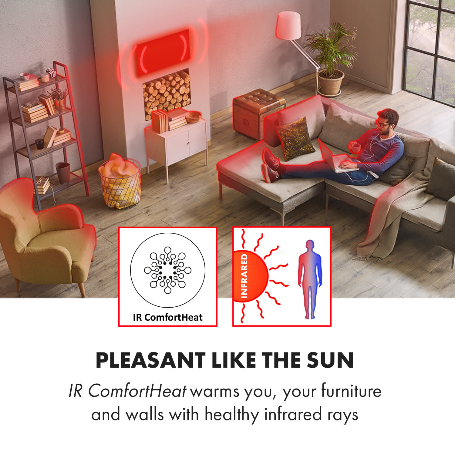 Klarstein Wonderwall 960 Smart, infračervený ohrievač, 80 x 120 cm, 960 W, týždenný časovač, IP24, biely