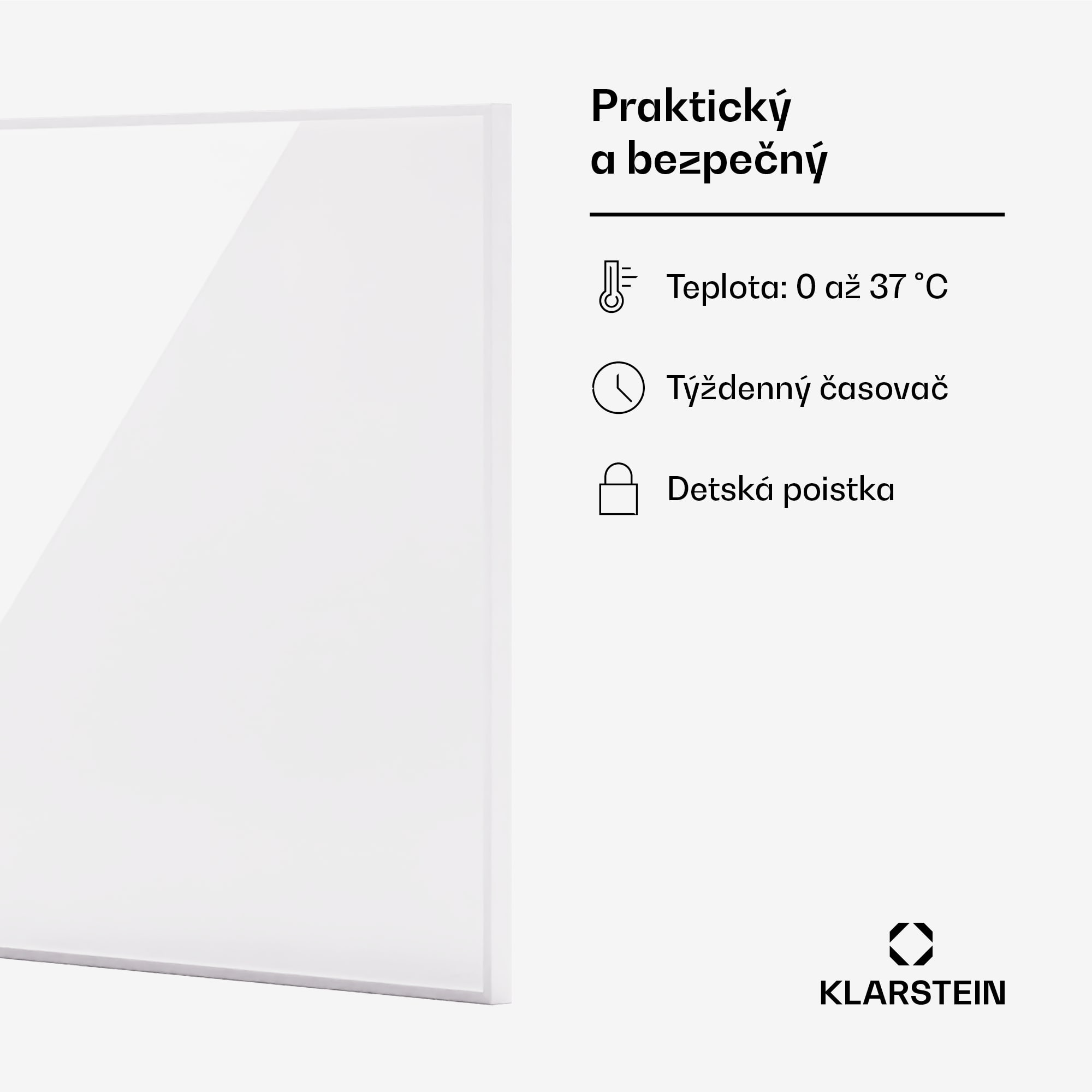 Klarstein Wonderwall 1200 Smart, infračervený ohrievač, 100 x 120 cm, 1200 W, týždenný časovač, IP24, biely – Obrázok 2