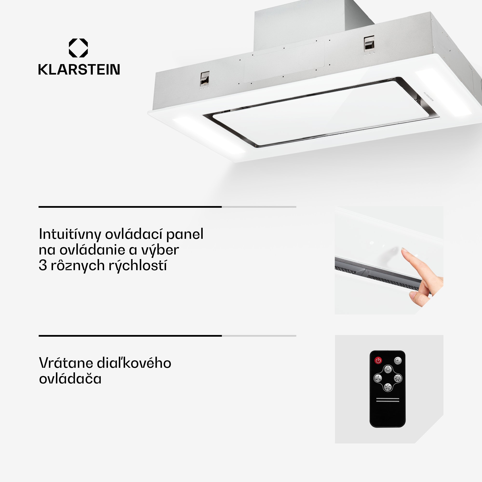 Klarstein Remy, digestor, 90 cm, stropný, 620 m³/h, diaľkové ovládanie, biely – Obrázok 2