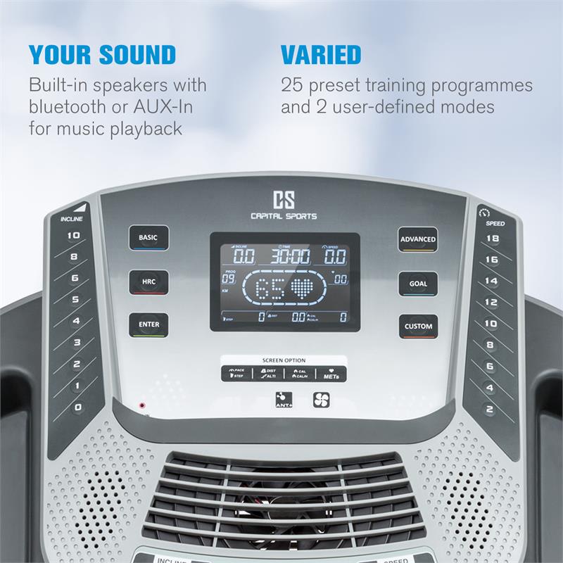Capital Sports Infinity Pro 2.0, bežecký pás, 6,5 HP, BT/ANT+, aplikácia Kinomap, LCD