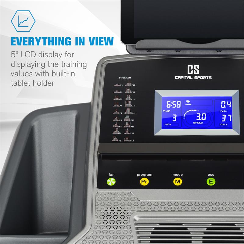 Capital Sports Infinity Track 2.0, bežecký pás, 5 HP, BT, aplikácia Kinomap, LCD – Obrázok 2