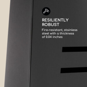 Blumfeldt Monument, záhradný krb, nehrdzavejúca oceľ, priestor na uskladnenie dreva, čierny