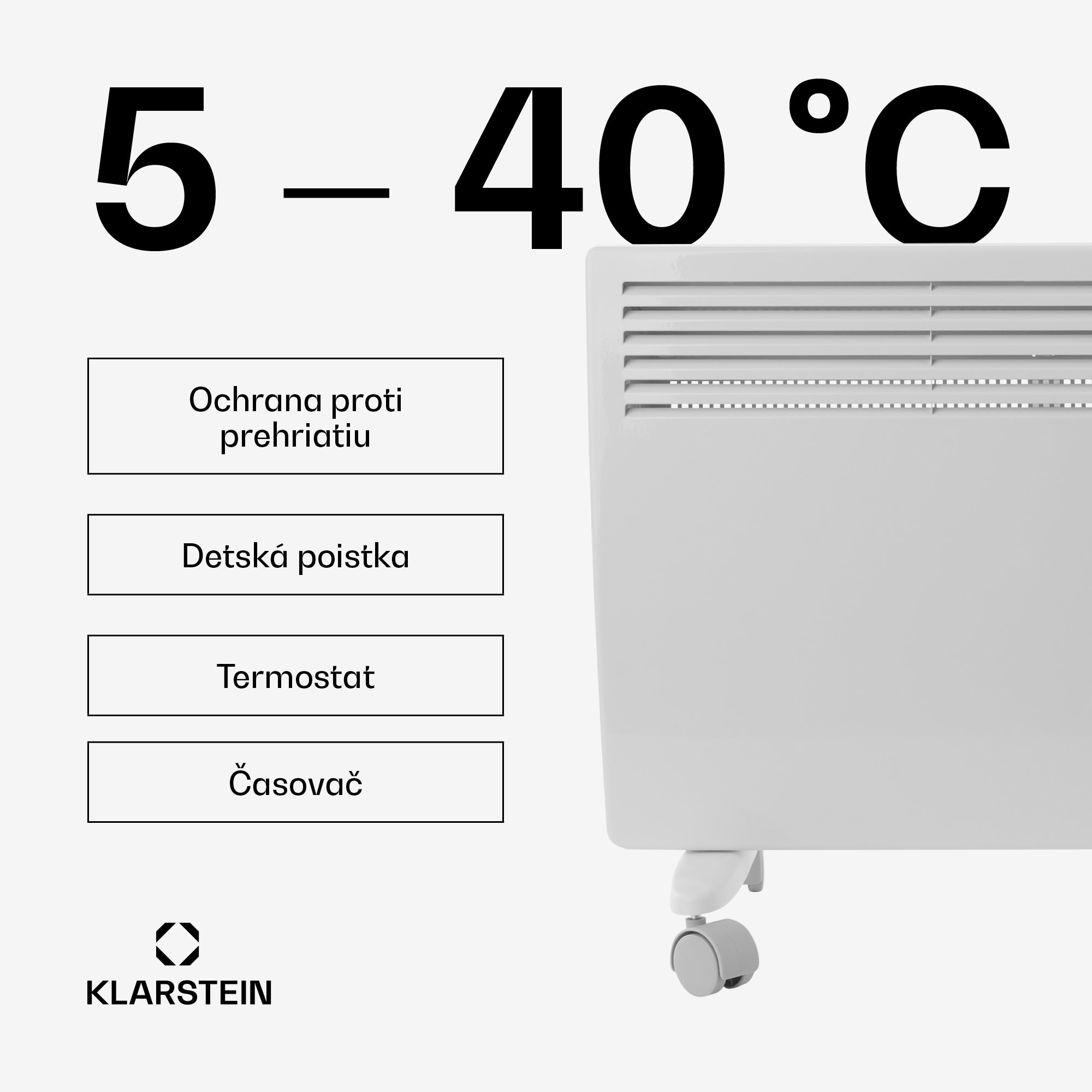 Klarstein Hot Spot Slimcurve, konvektor, ohrievač, 80 x 40 cm, 40 m², 2000 W, 5 - 40 °C, IP24, biely