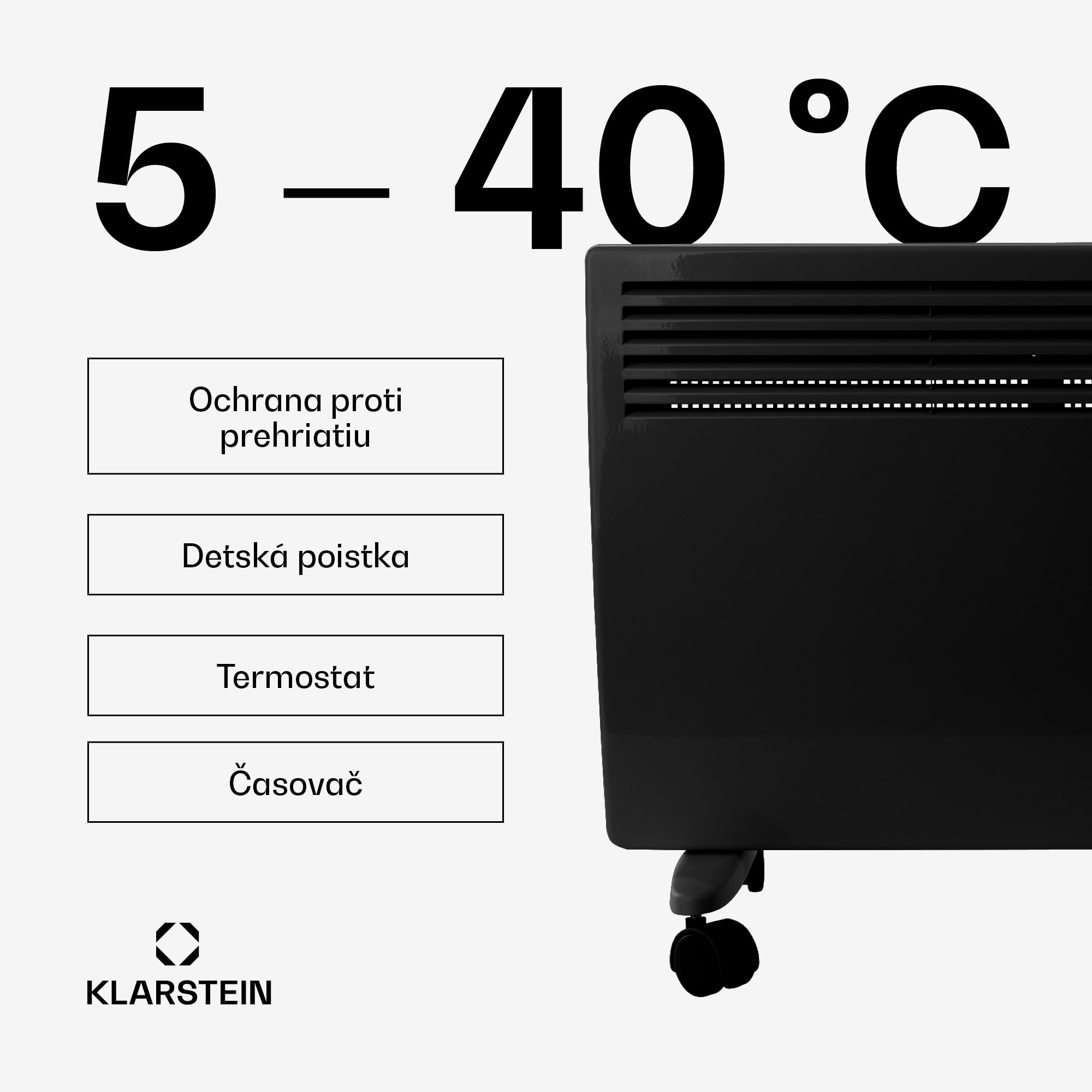 Klarstein Hot Spot Slimcurve, konvektor, ohrievač, 80 x 40 cm, 40 m², 2000 W, 5 - 40 °C, IP24, čierny