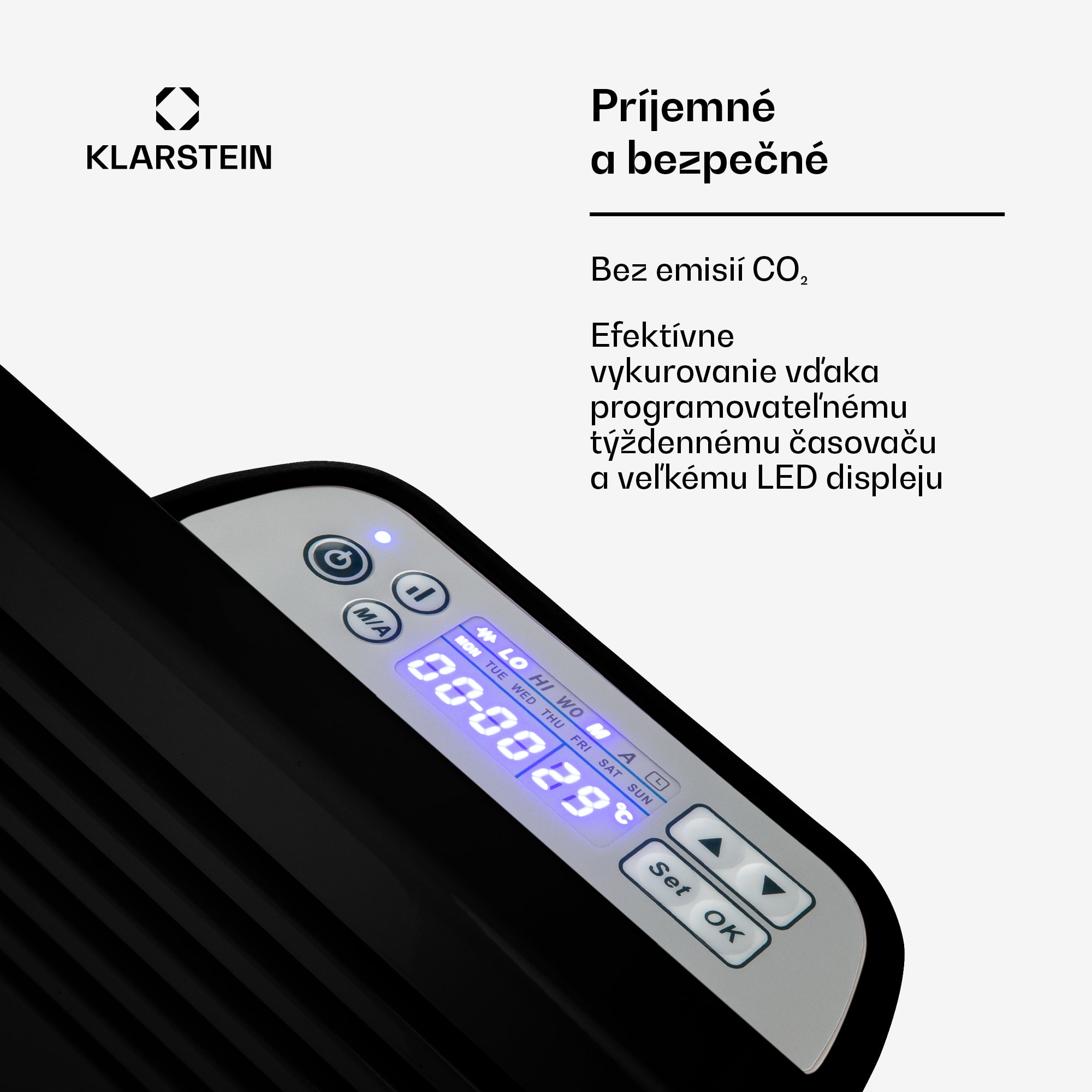 Klarstein Hot Spot Slimcurve, konvektor, ohrievač, 80 x 40 cm, 40 m², 2000 W, 5 - 40 °C, IP24, čierny – Obrázok 2