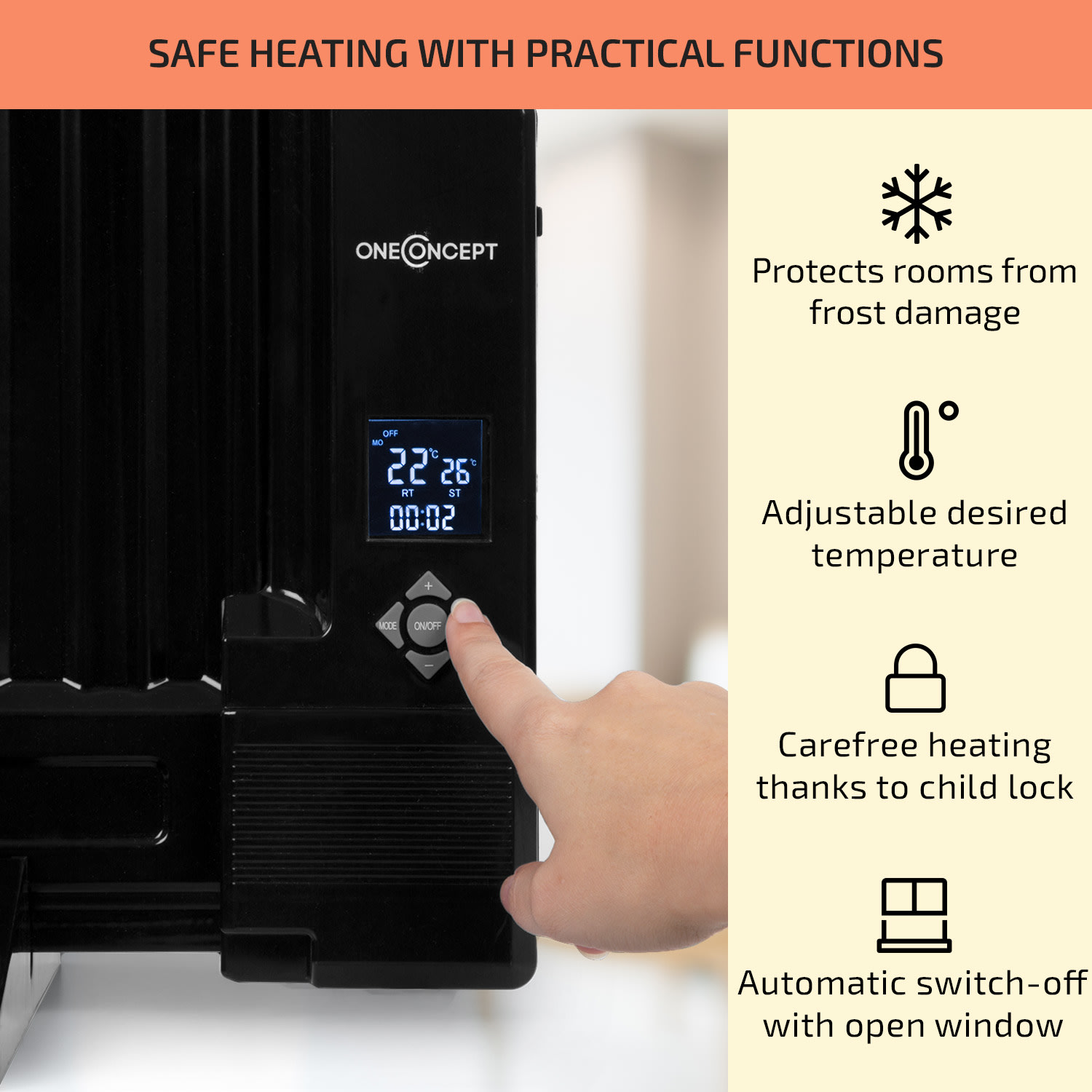 OneConcept Wallander, olejový radiátor, 600 W, termostat, olejové vyhrievanie, plochý dizajn, čierny