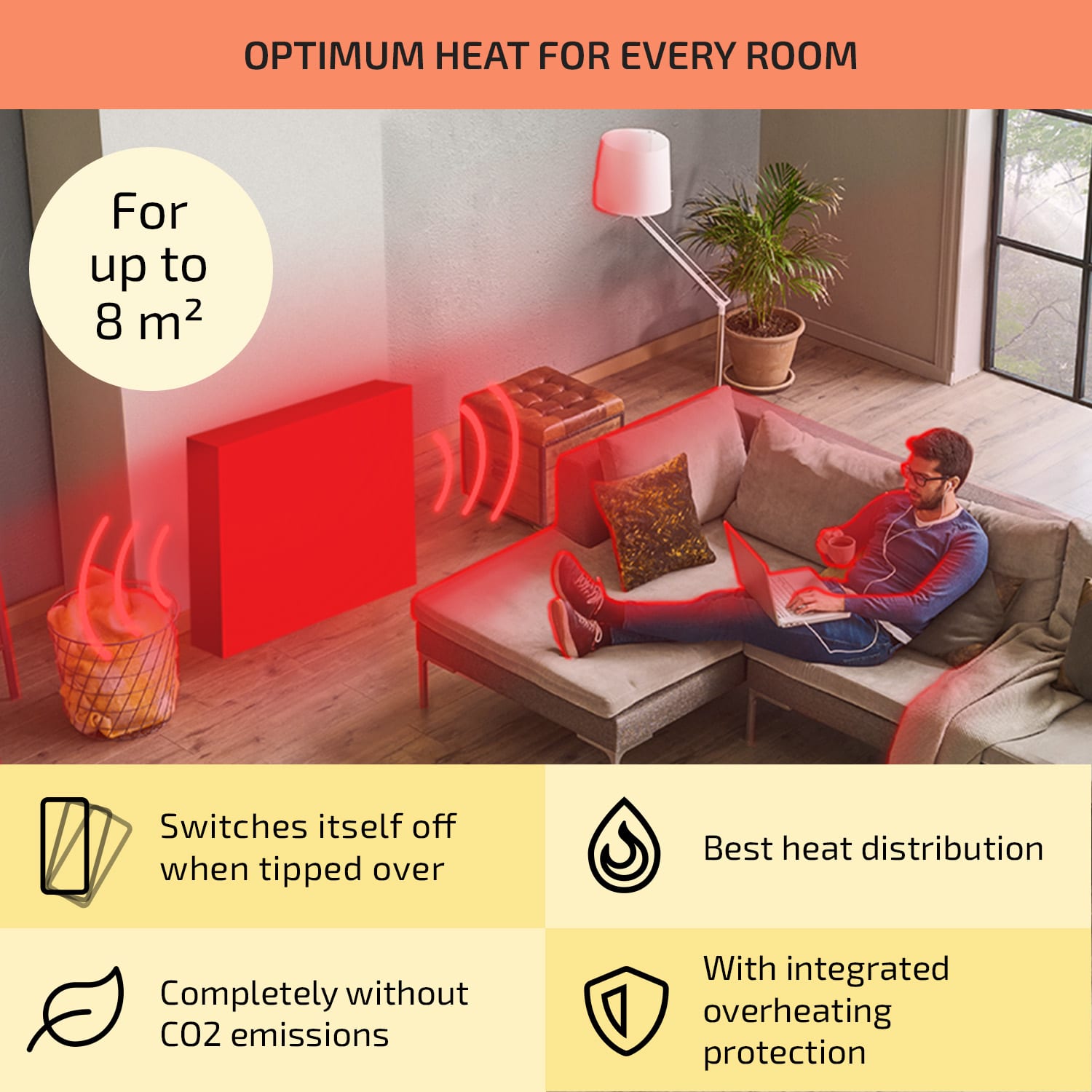 OneConcept Wallander, olejový radiátor, 600 W, termostat, olejové vyhrievanie, plochý dizajn, čierny – Obrázok 2