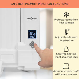 OneConcept Wallander, olejový radiátor, 800 W, termostat, olejové vyhrievanie, ultra plochý dizajn, biely