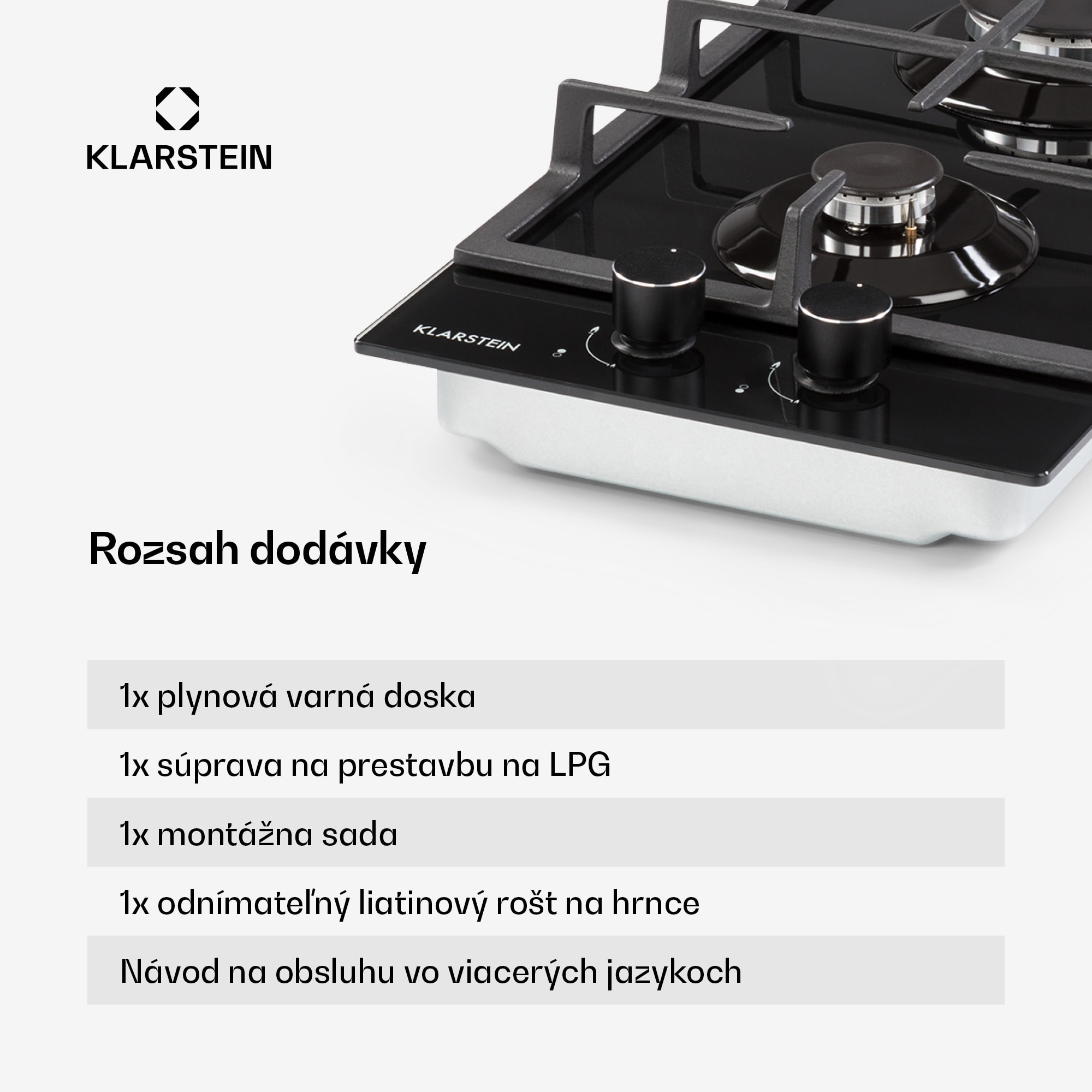 Klarstein Ignito Domino, plynová varná doska, 2 Sabaf horáky, sklokeramika, čierna – Obrázok 3