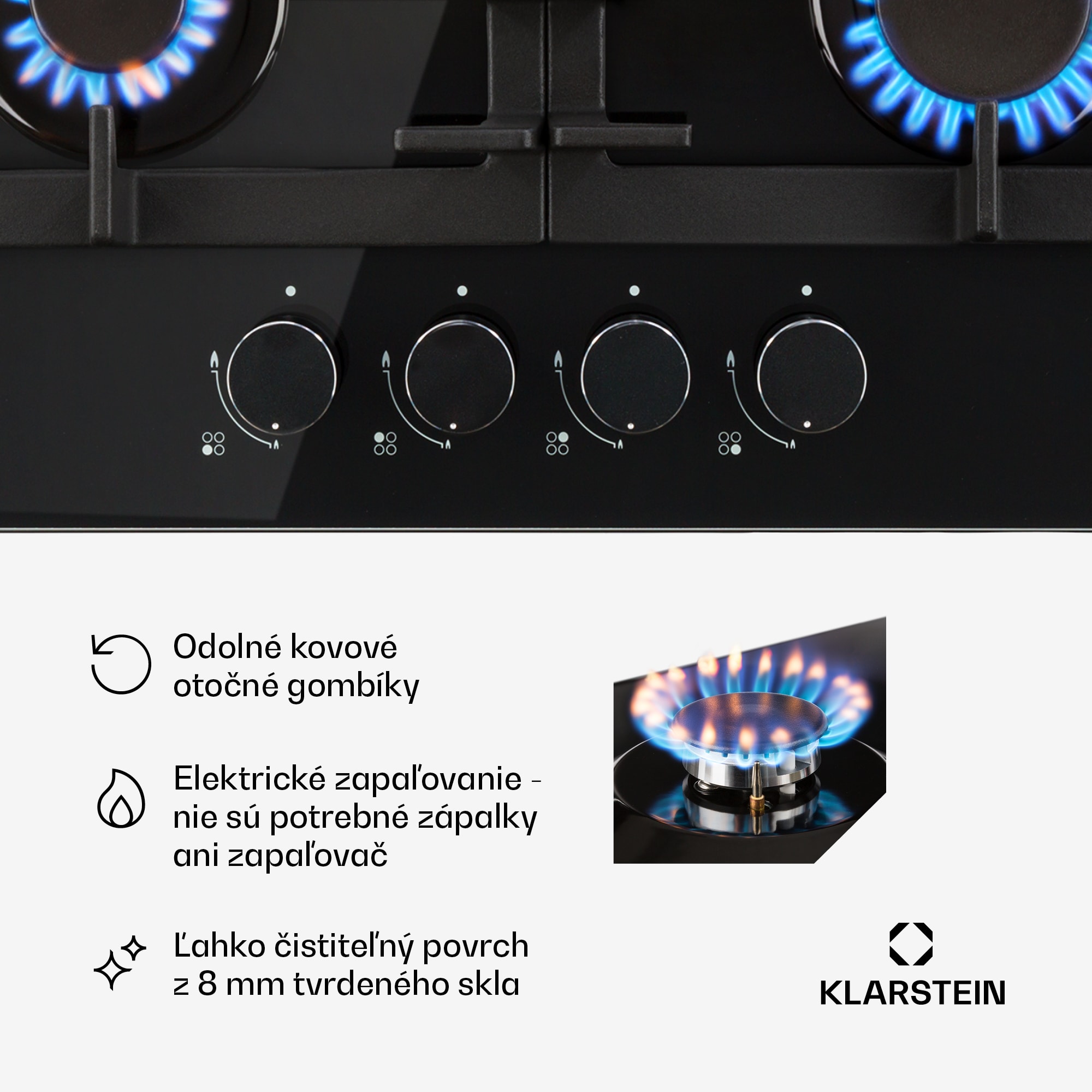 Klarstein Ignito 4, plynová varná doska, 4 Sabaf horáky, sklokeramika, čierna – Obrázok 2