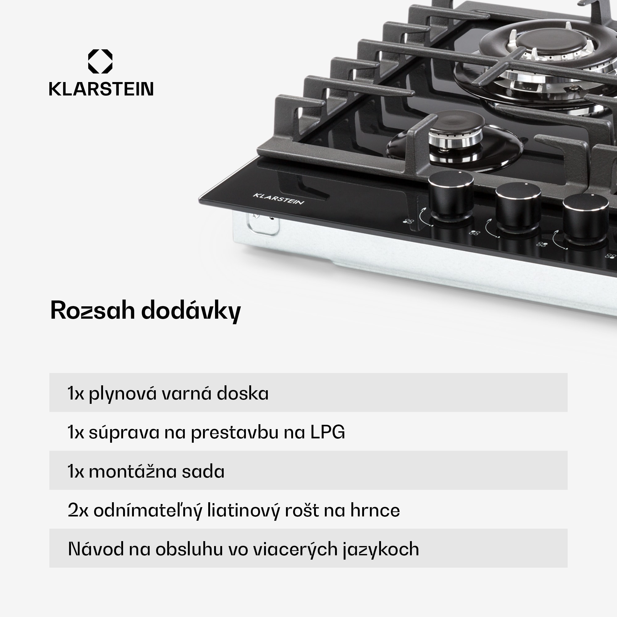 Klarstein Ignito 4, plynová varná doska, 4 Sabaf horáky, sklokeramika, čierna – Obrázok 3