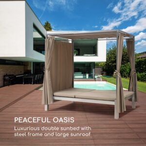Blumfeldt Eremitage Double Sunbed, lehátko, pre 2 osoby, oceľový rám, slnečná strieška, závesy, taupe
