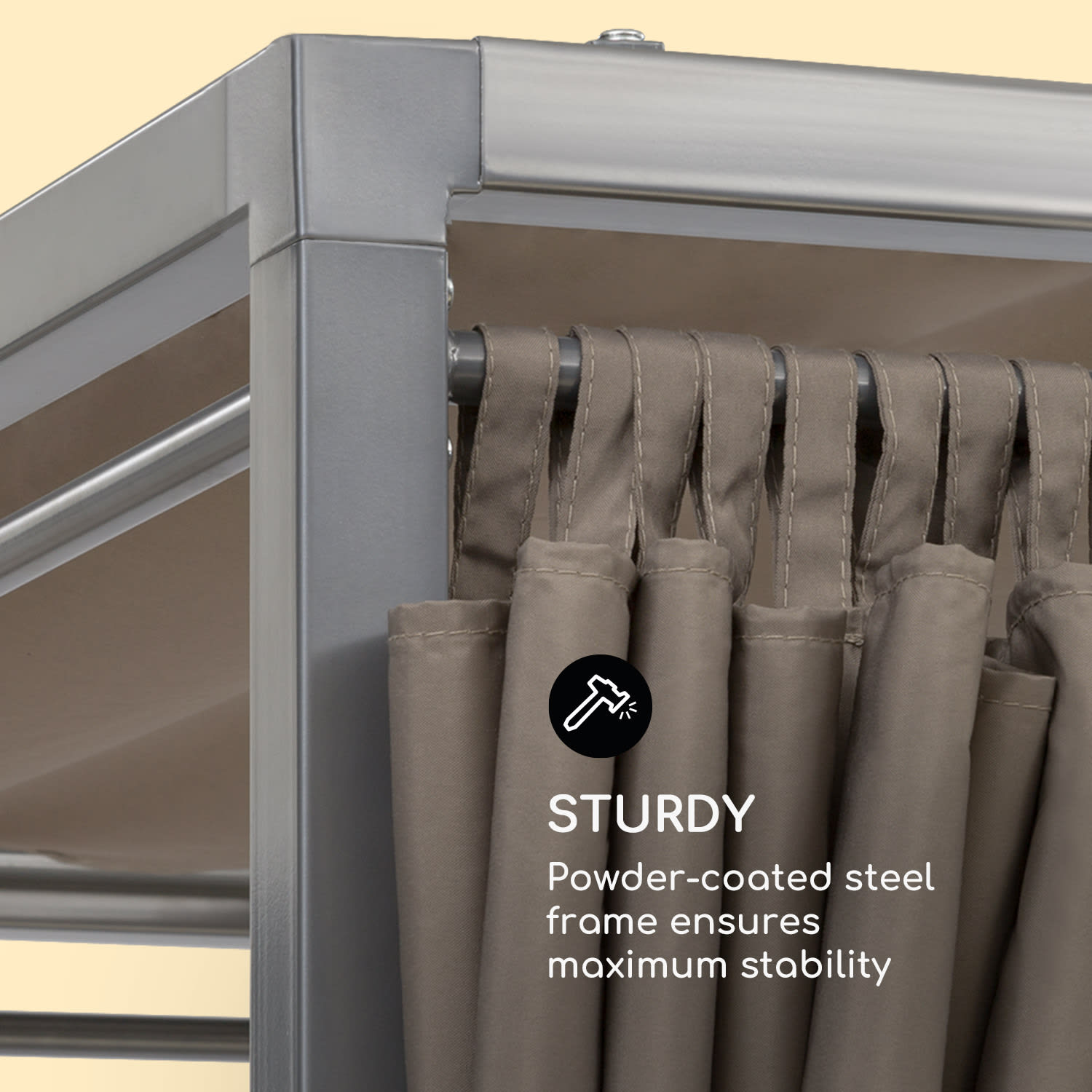 Blumfeldt Eremitage Double Sunbed, lehátko, pre 2 osoby, oceľový rám, slnečná strieška, závesy, taupe – Obrázok 2