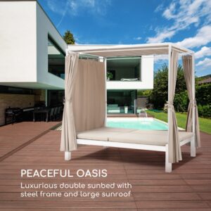 Blumfeldt Eremitage Double Sunbed, lehátko, pre 2 osoby, oceľový rám, slnečná strieška, závesy, krémové