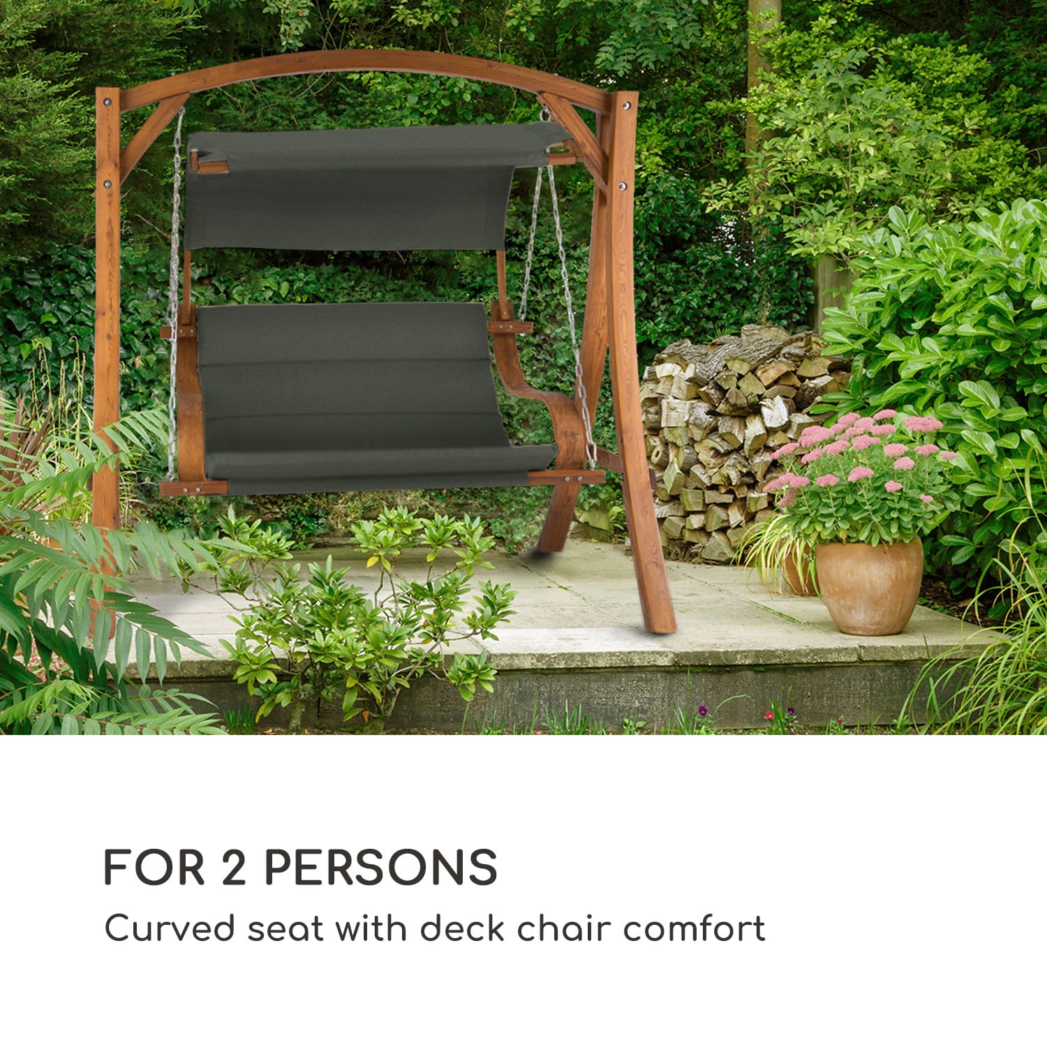 Blumfeldt Maui, hollywoodska hojdačka, 110 cm, 2-miestna, masívne drevo, polyester, tmavosivá