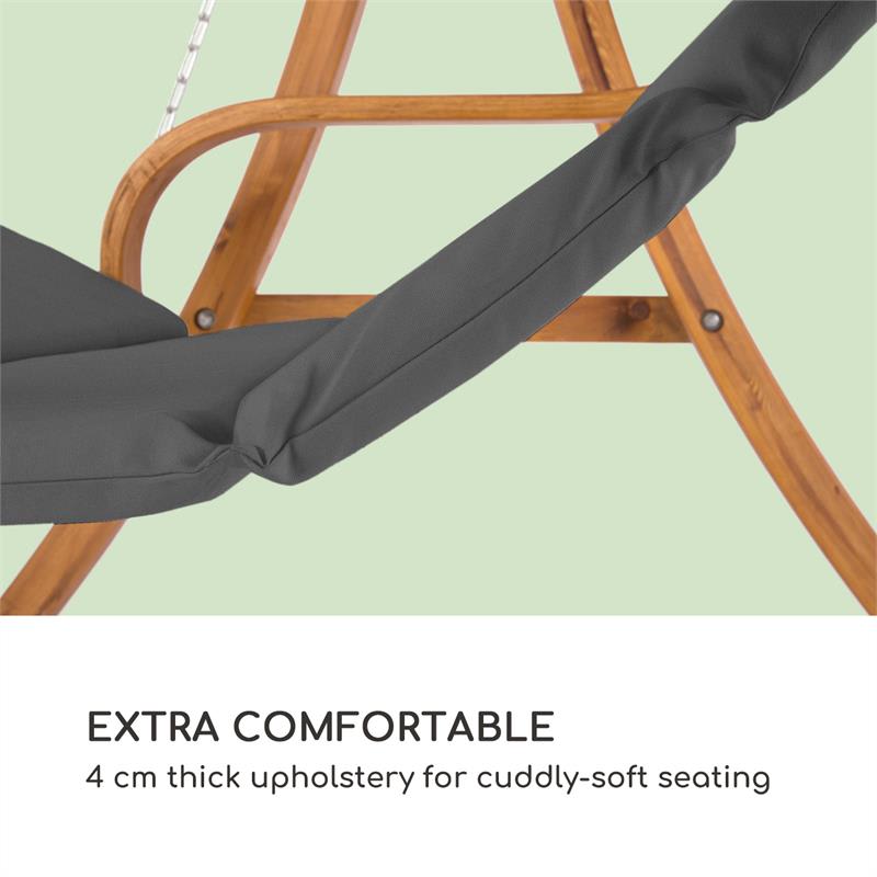 Blumfeldt Maui, hollywoodska hojdačka, 110 cm, 2-miestna, masívne drevo, polyester, tmavosivá – Obrázok 2