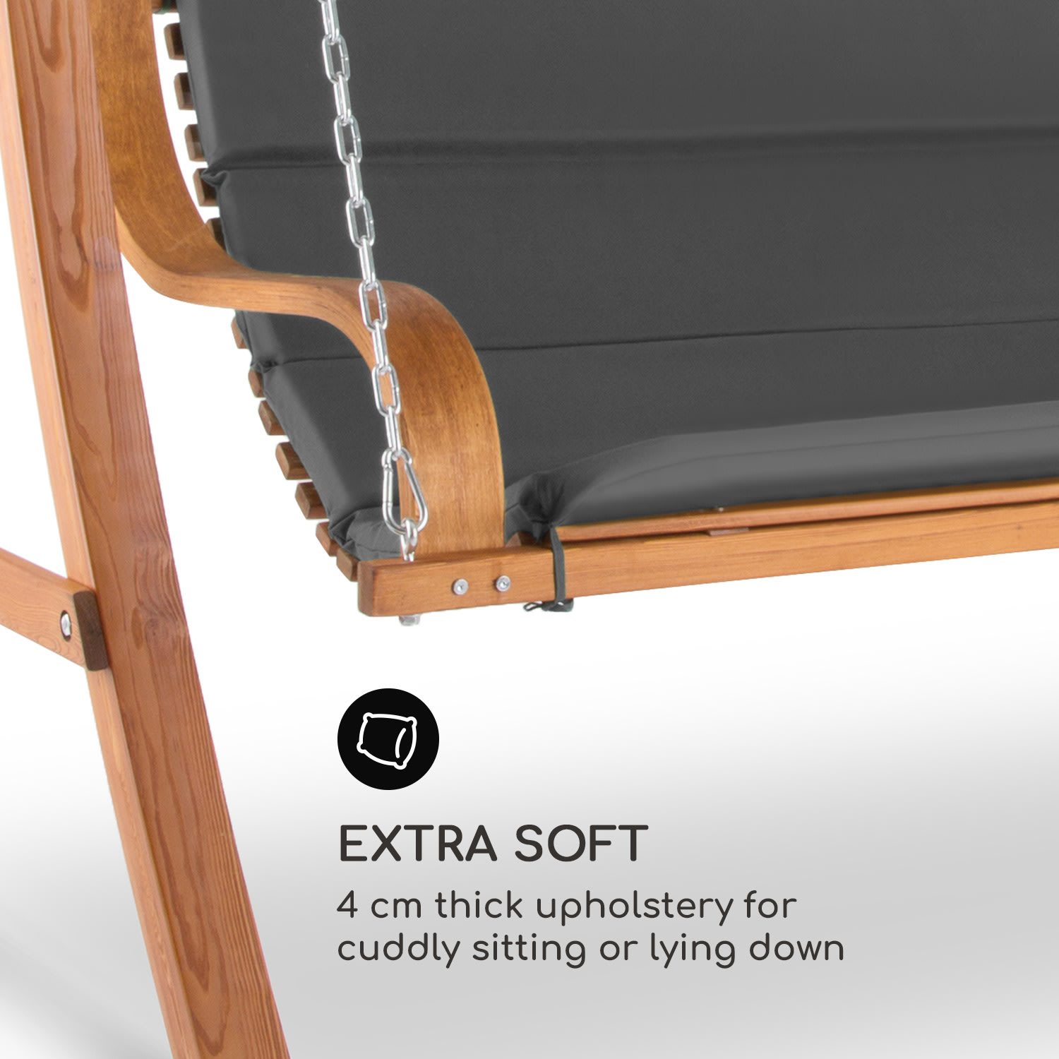 Blumfeldt Tahiti, záhradná hojdačka, slnečná strieška, 110 cm, 2 sedadlá, masív, sivá