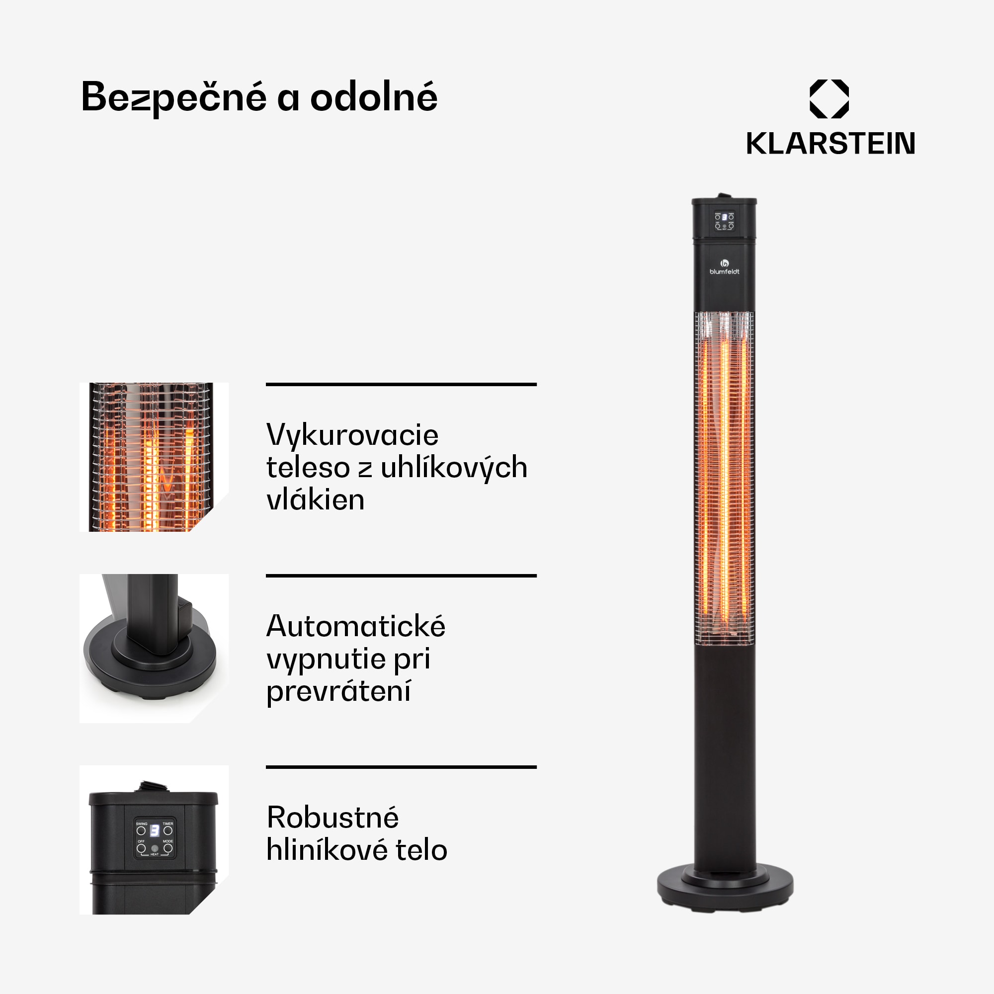 Blumfeldt Heat Guru Plus, infračervený ohrievač, 2000 W, 3 stupne ohrevu, diaľkový ovládač, čierny – Obrázok 2