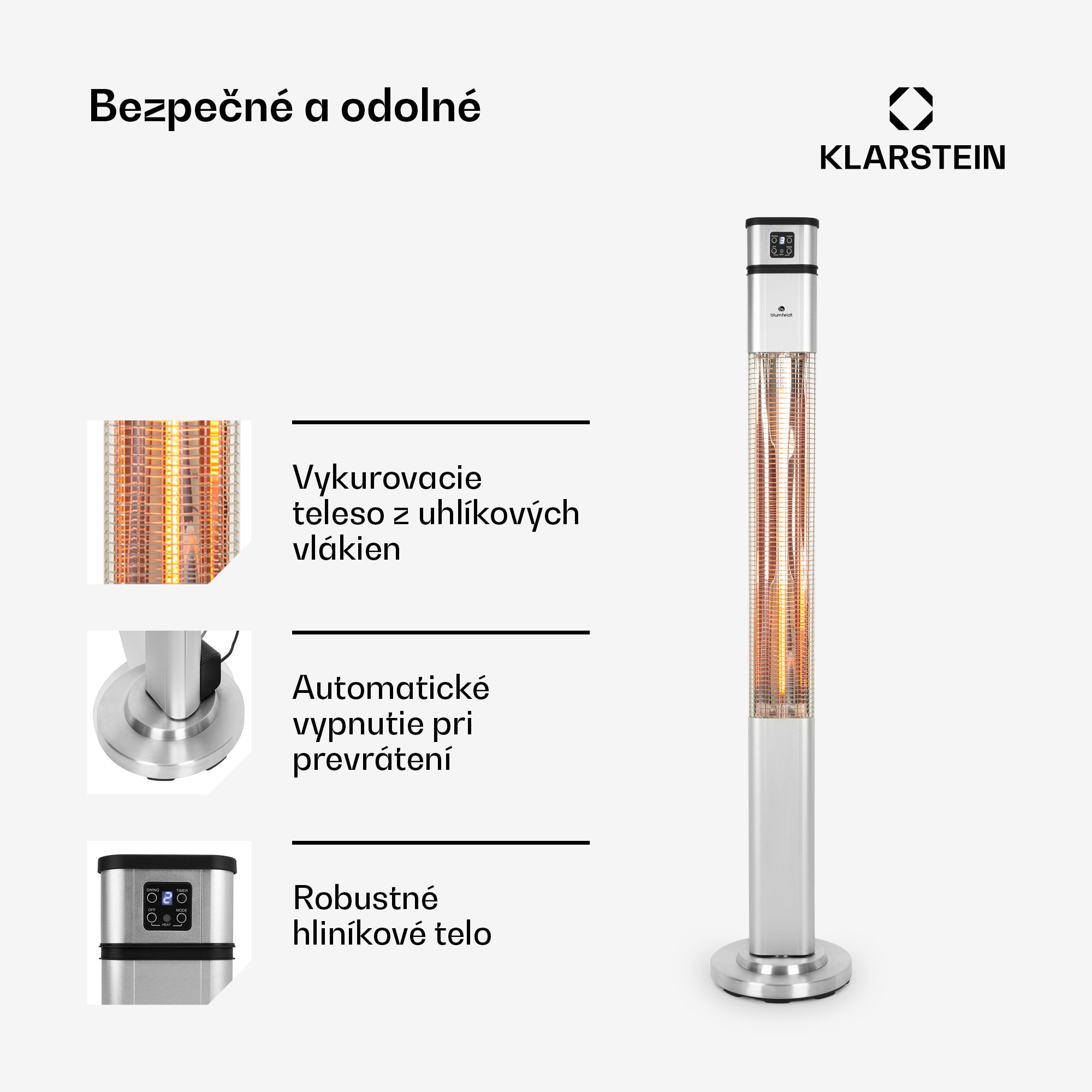 Blumfeldt Heat Guru Plus, infračervený ohrievač, 2000 W, 3 stupne ohrevu, diaľkový ovládač, strieborný – Obrázok 2