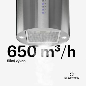 Klarstein Beretta, digestor, 35 cm, ostrovčekový, 650m³/h, LED, nehrdzavejúca oceľ