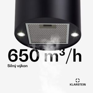 Klarstein Beretta, digestor, 35 cm, ostrovčekový, 650m³/h, LED, čierny