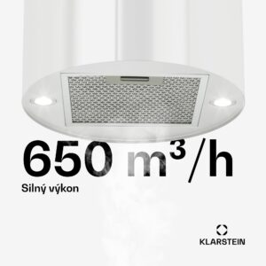 Klarstein Beretta, digestor, 35 cm, ostrovčekový, 650m³/h, LED, biely