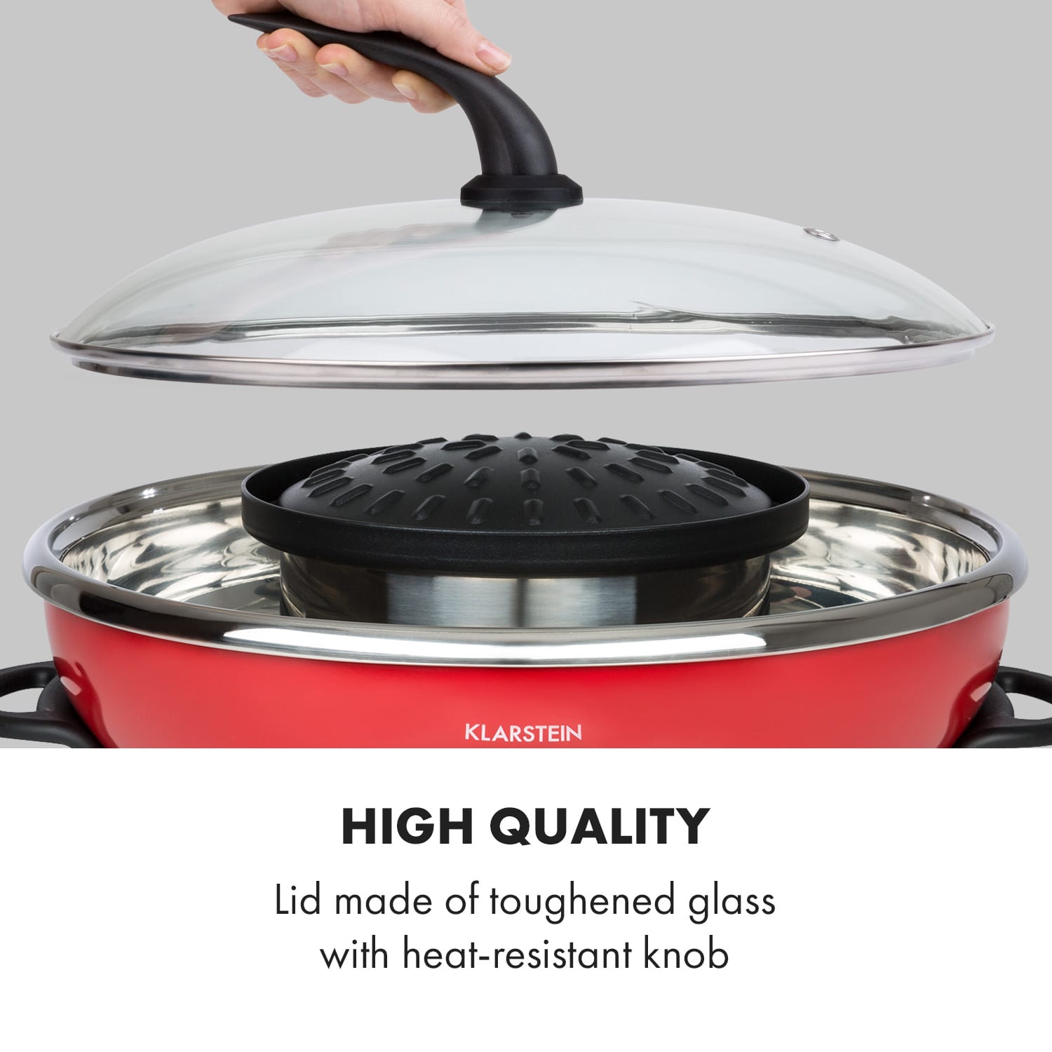 Klarstein Szechuan, hot pot a grilovacia platňa, objem 5 l, 1350 W, 600 W, červená – Obrázok 3