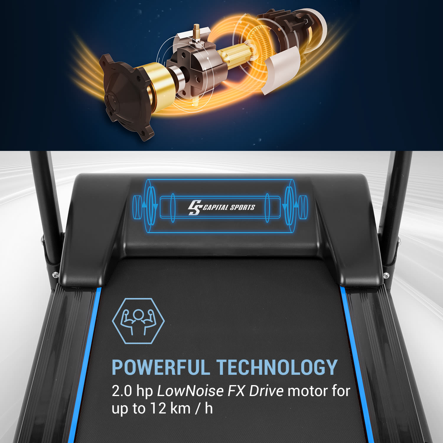 Capital Sports Pacemaker F100, bežecký pás, 1,5 HP, samomazací systém 3-Level InclineSystem – Obrázok 2