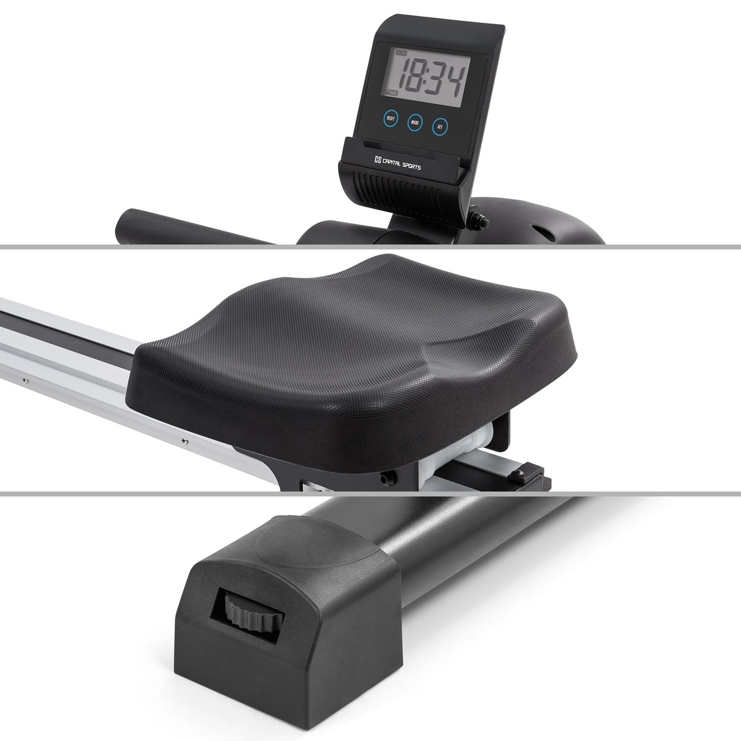 Capital Sports Stream M1, magnetický veslovací trenažér, 105 cm, LC displej, 8 úrovní, hliník – Obrázok 2