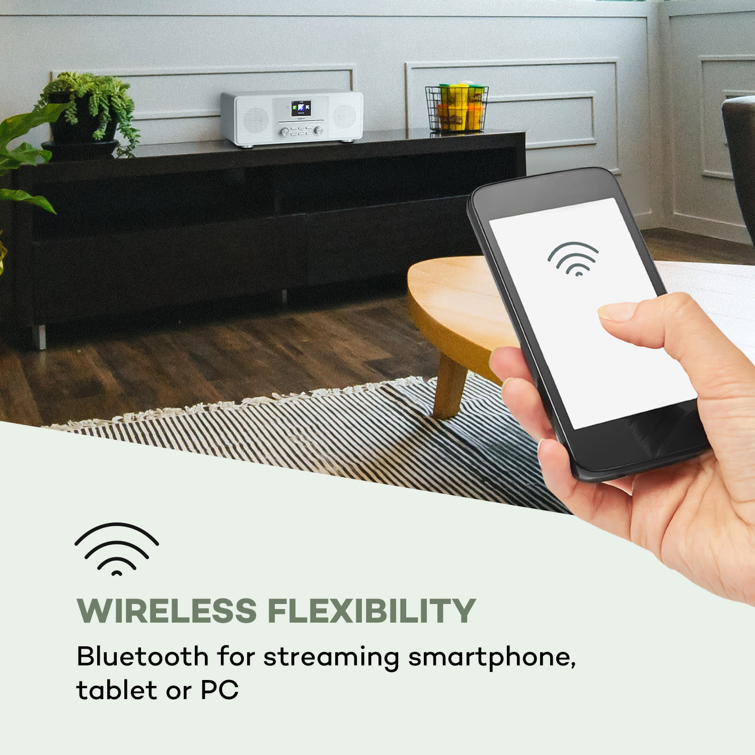 OneConcept Streamo CD, internetové rádio, 2 x 10 W, WLAN, DAB+, FM, CD prehrávač, BT, biele – Obrázok 2