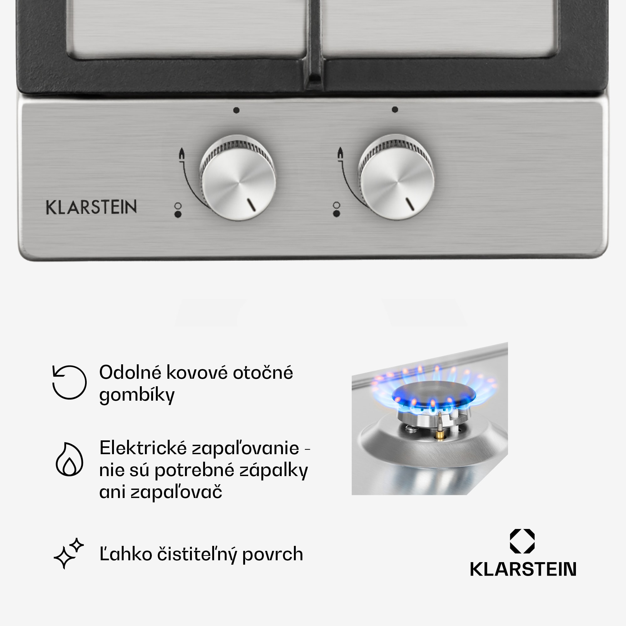 Klarstein Ignito Domino, plynová varná doska, 2 Sabaf horáky, nehrdzavejúca oceľ, strieborná – Obrázok 2