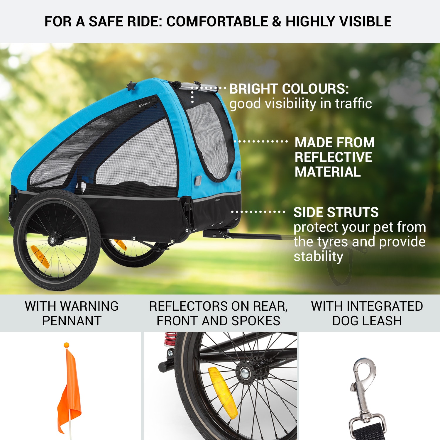 KLARFIT Husky, príves na bicykel pre psov, cca 250L, 600D, Oxfortdské plátno, modrý