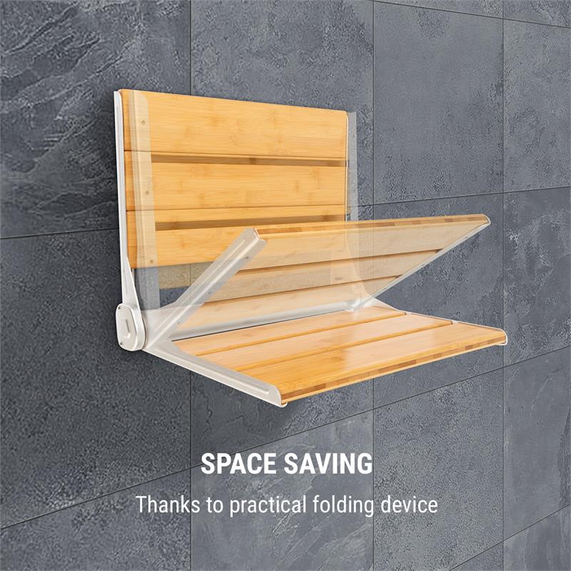 OneConcept Arielle Deluxe, sedadlo do sprchy, bambus, hliník, sklápacie, 160 kg max., drevo