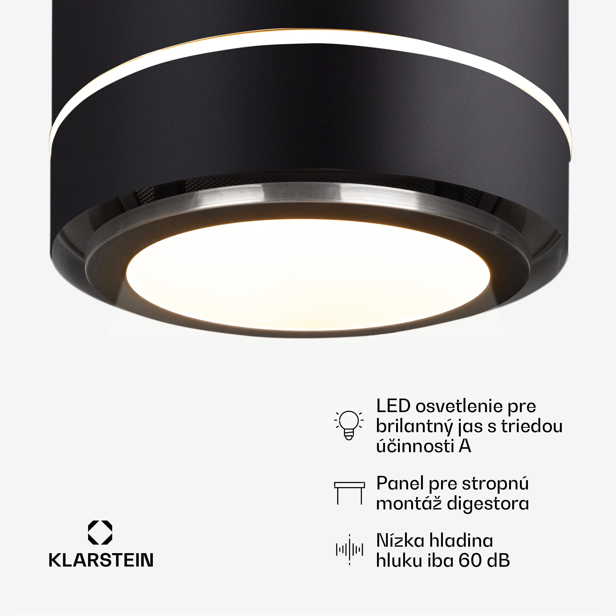 Klarstein Tron Ambience, digestor, 38 cm, ostrovčekový, 540 m³/h, LED, čierny – Obrázok 3