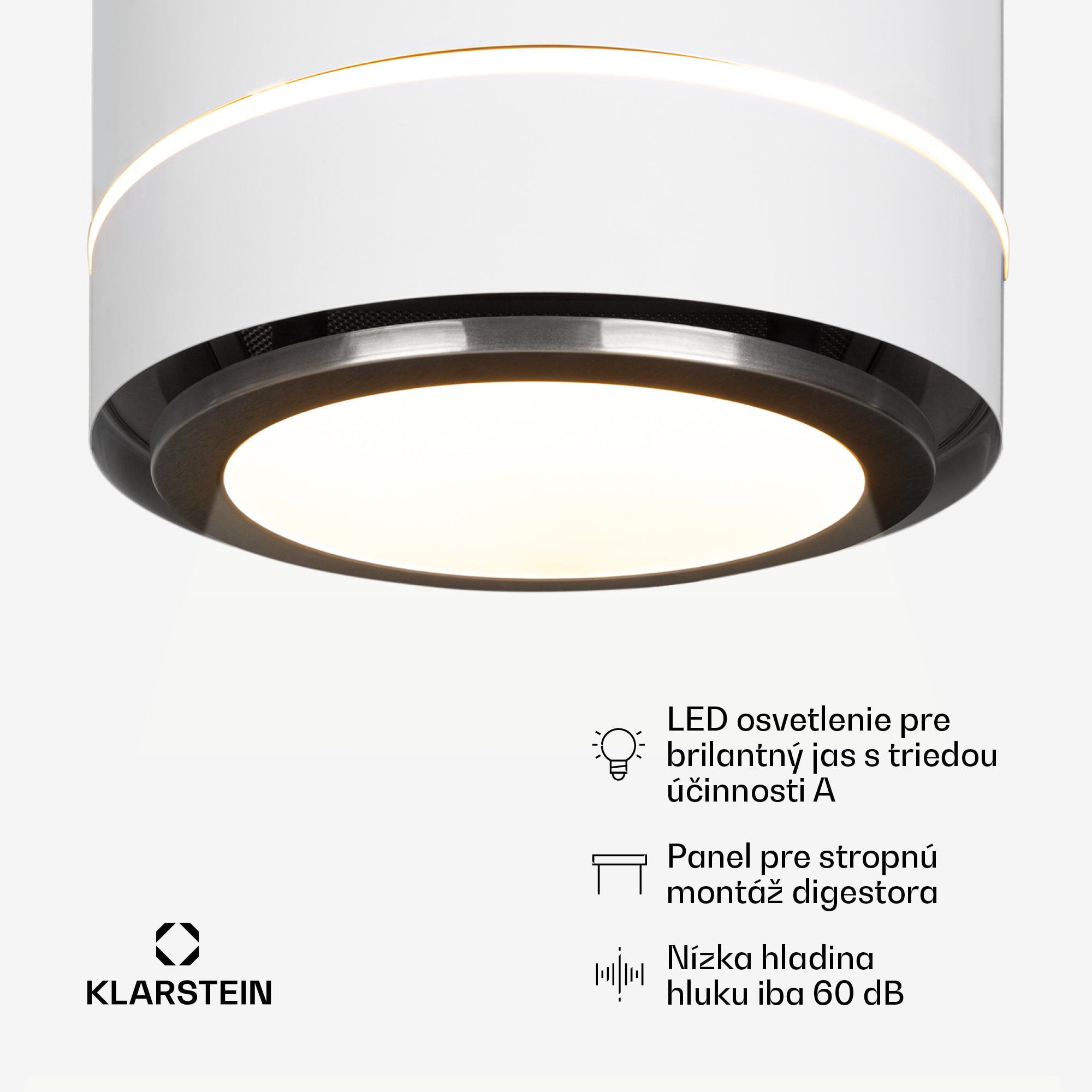 Klarstein Tron Ambience, digestor, 38 cm, ostrovčekový, 540 m³/h, LED, biely – Obrázok 3