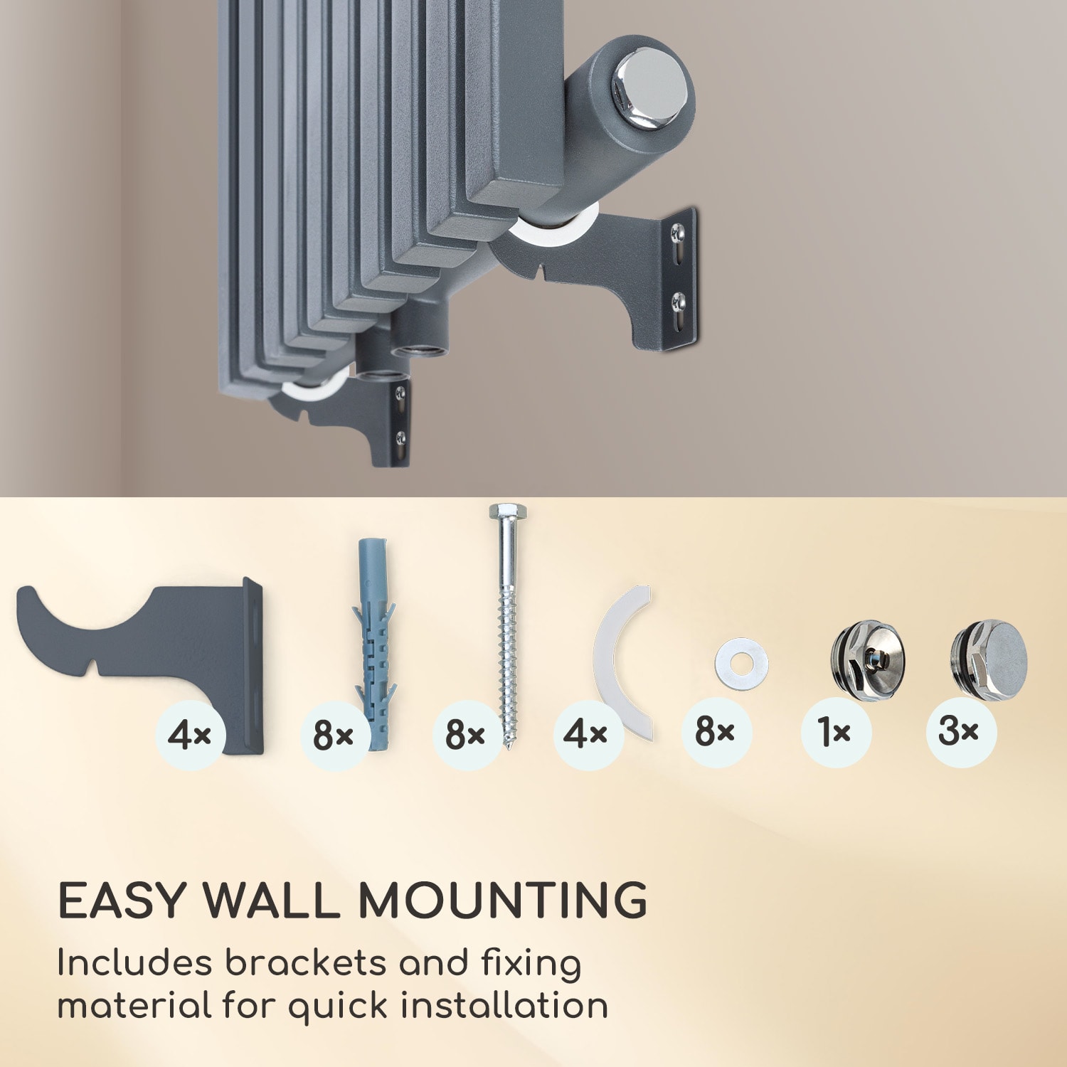 Besoa Delgado, radiátor, 160 x 45, 822 W, teplá voda, 1/2", 8 – 20 m², sivý