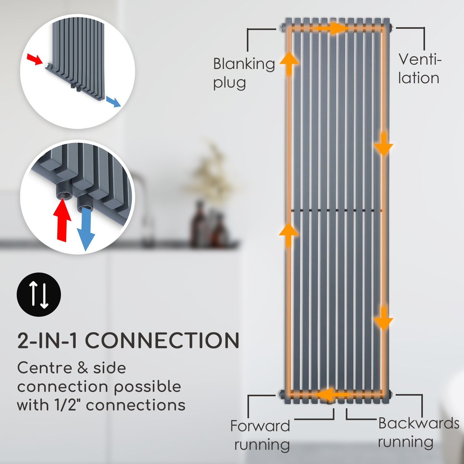 Besoa Delgado, radiátor, 160 x 45, 822 W, teplá voda, 1/2", 8 – 20 m², sivý – Obrázok 2