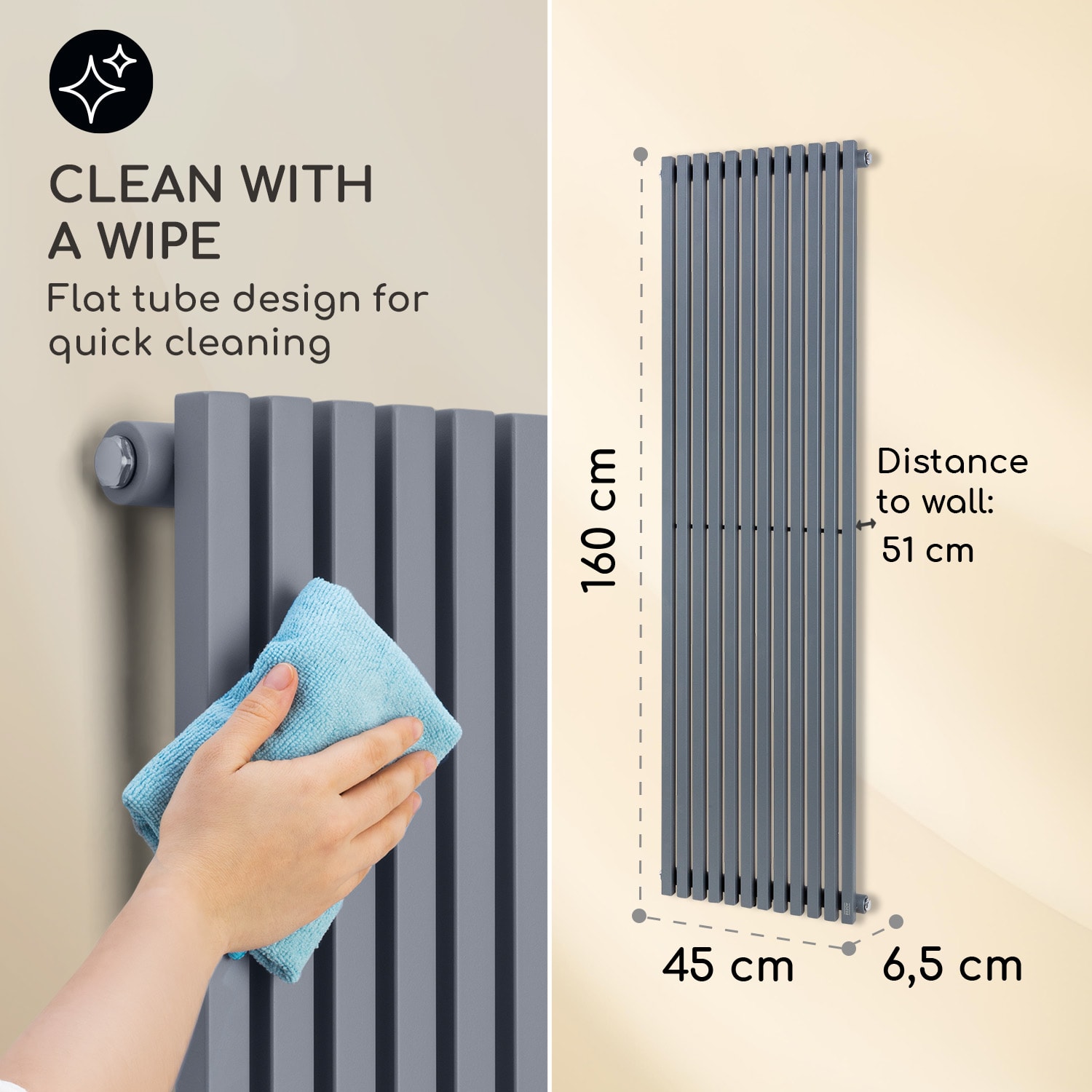 Besoa Delgado, radiátor, 160 x 45, 822 W, teplá voda, 1/2", 8 – 20 m², sivý – Obrázok 3