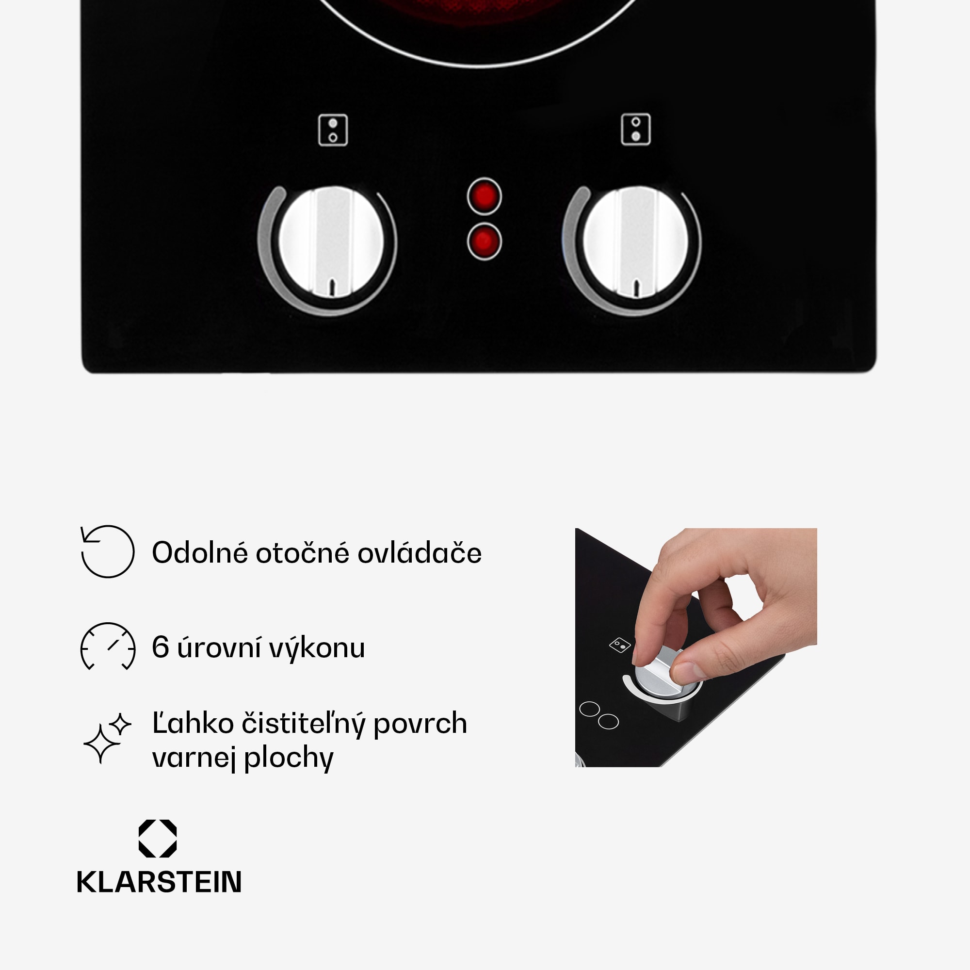 Klarstein EasyCook Domino, sklokeramická varná doska, 3000 W, otočný regulátor, čierna