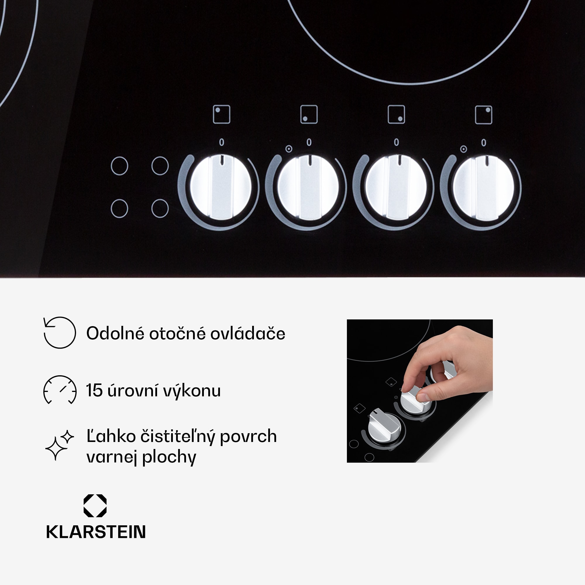 Klarstein EasyCook, sklokeramická varná doska, 6100 W, otočný regulátor, čierna