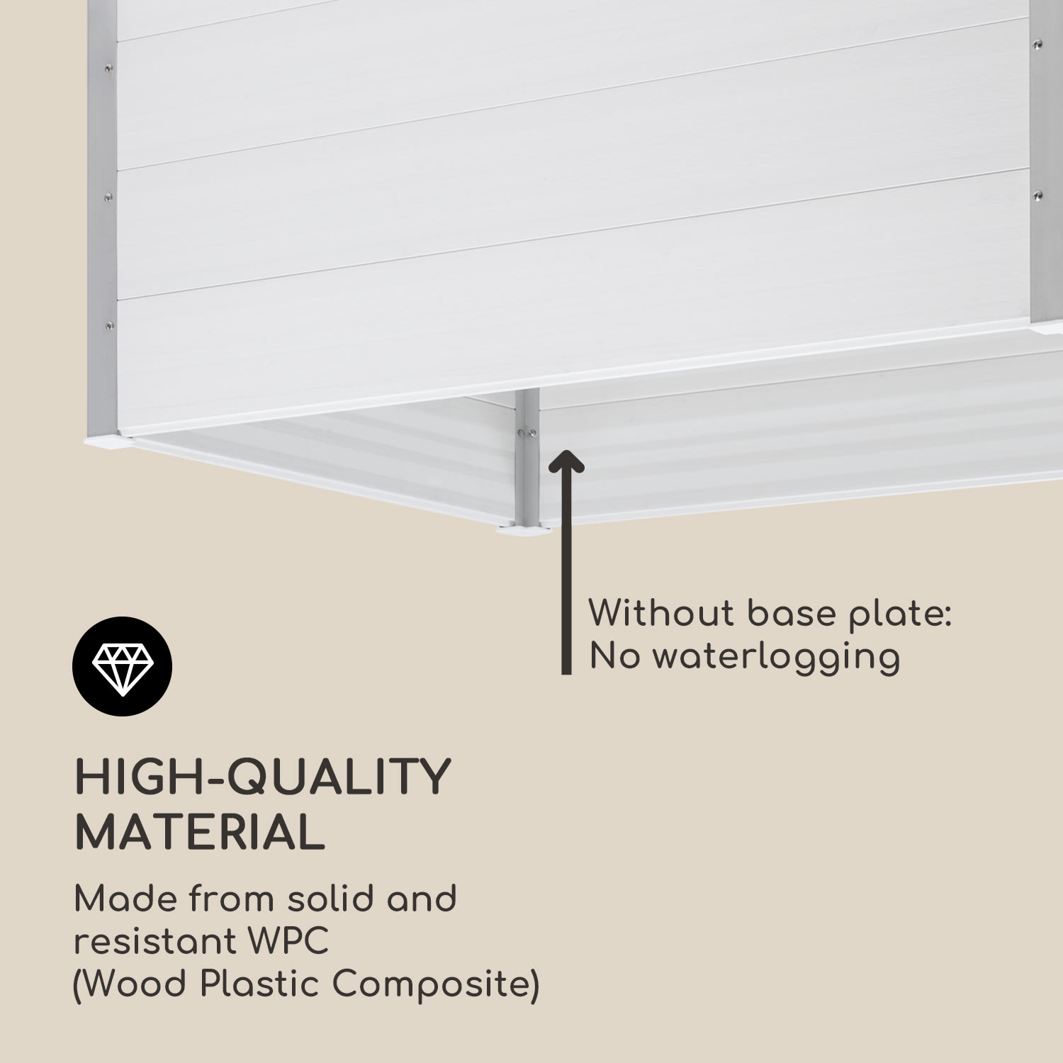 Blumfeldt Nova Grow, záhradný záhon, 150 x 91 x 100 cm, WPC, drevený vzhľad, biely