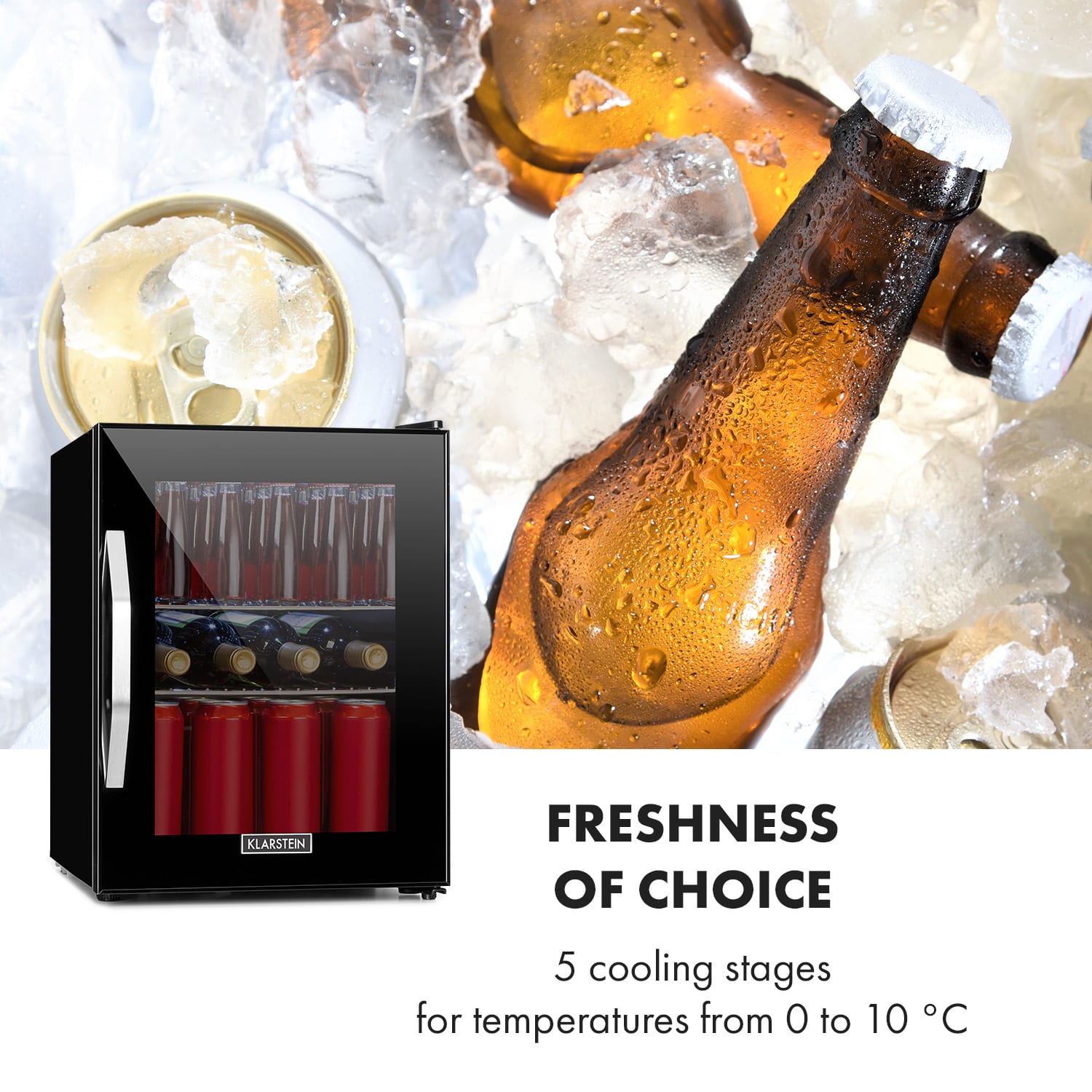 Klarstein Beersafe M Onyx, chladnička, energet. trieda C, LED, 2 kovové police, sklenené dvierka
