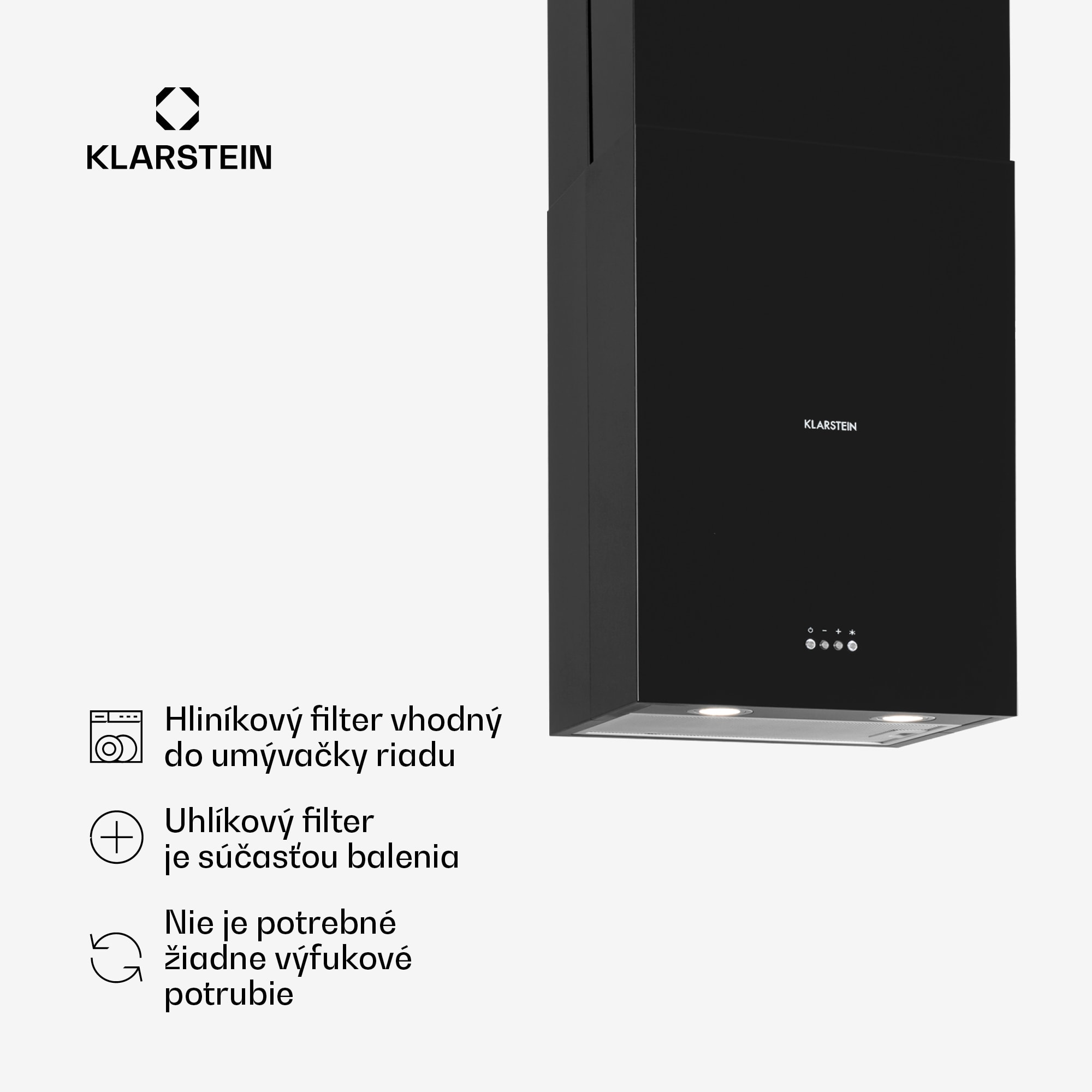 Klarstein Structura, digestor, 41 cm, ostrovčekový, 624 m³/h, A, LED, nehrdzaejúca oceľ, čierny – Obrázok 3